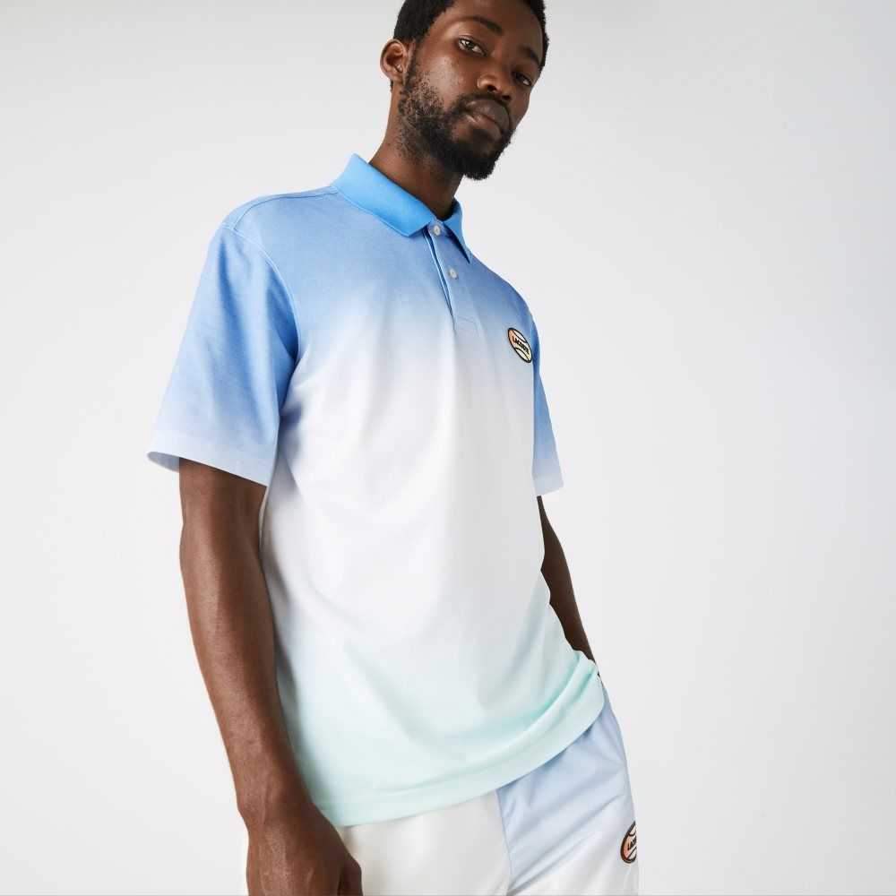 Lacoste LIVE Loose Fit Gradated Print Bomull Blå Vita Turkos | HFAQT-1480