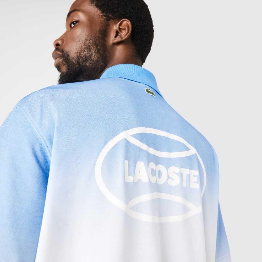 Lacoste LIVE Loose Fit Gradated Print Bomull Blå Vita Turkos | HFAQT-1480