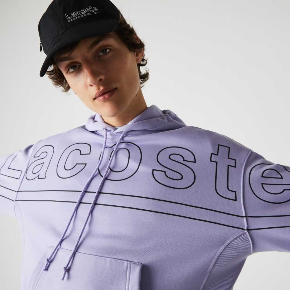 Lacoste LIVE Loose Fit Hooded Print Fleece Lila | AXDQU-3614