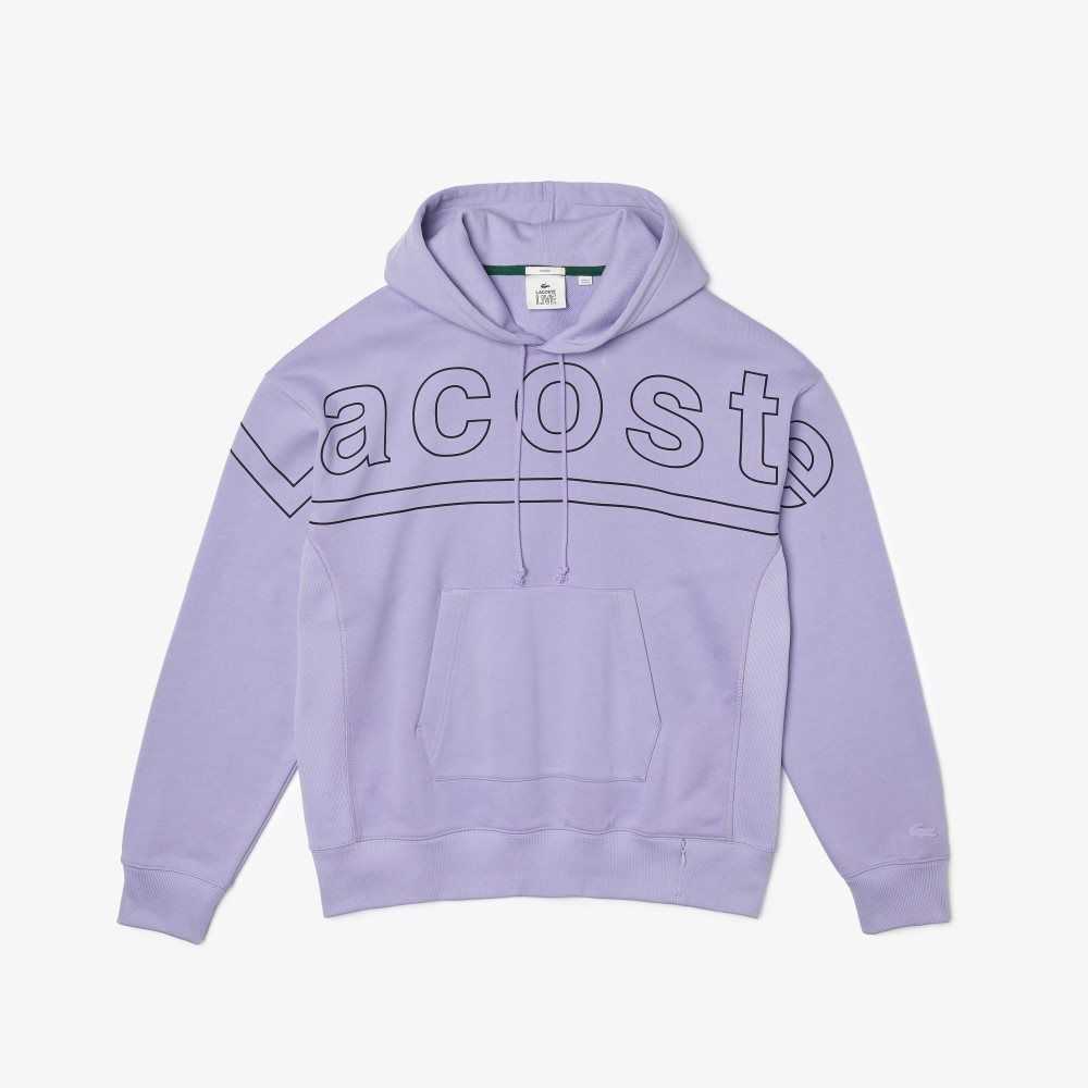 Lacoste LIVE Loose Fit Hooded Print Fleece Lila | AXDQU-3614