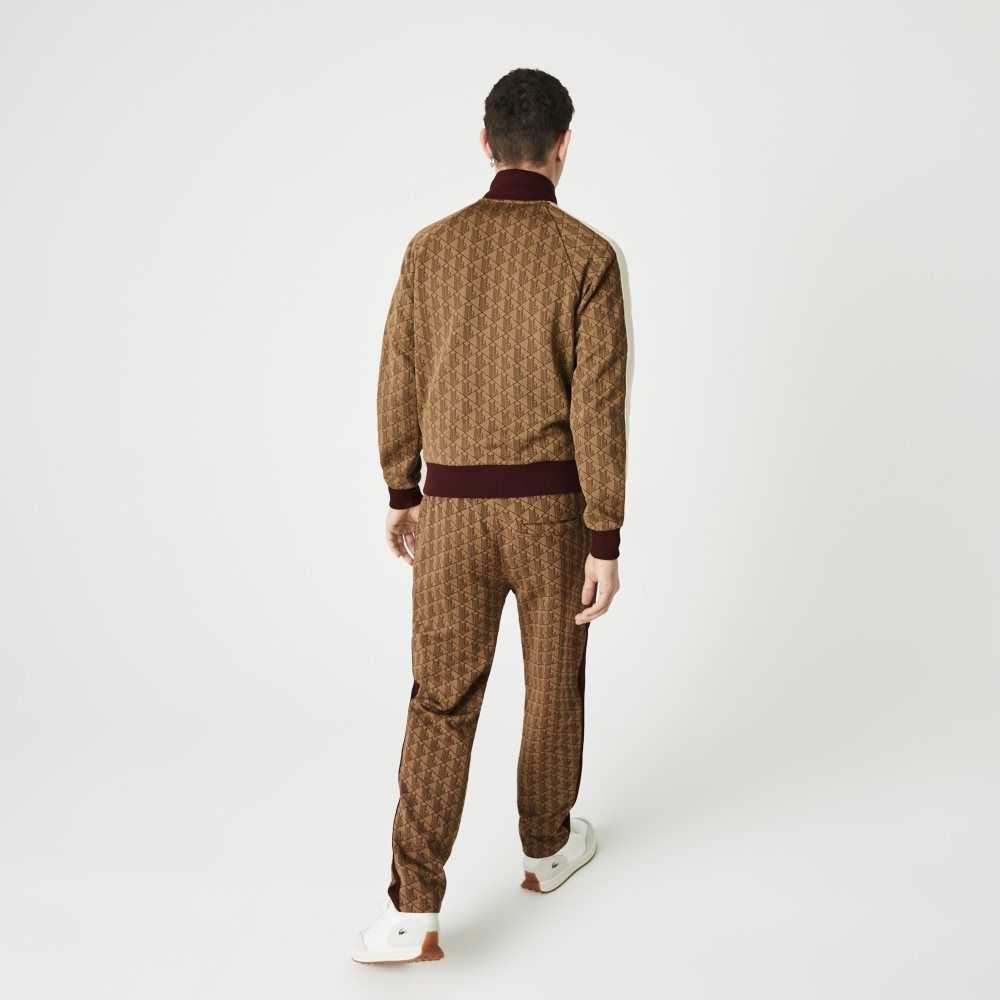 Lacoste LIVE Monogram Jacquard Tracksuit Beige Vinröda | EVPGW-5816