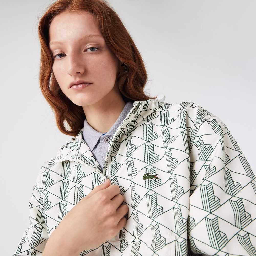 Lacoste LIVE Monogram Patterned Pullover Windbreaker Vita Gröna | RCUSY-8792