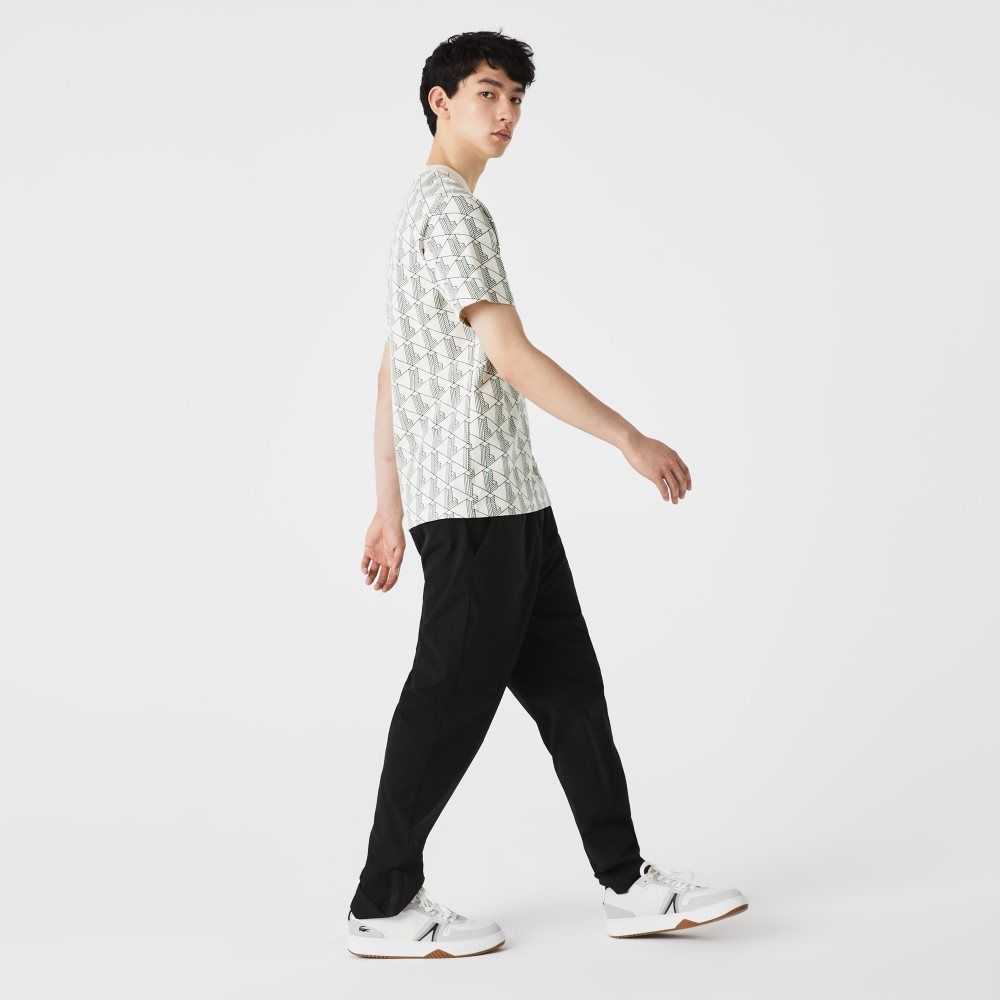 Lacoste LIVE Monogram Print Bomull Vita Gröna | FPLYJ-6492