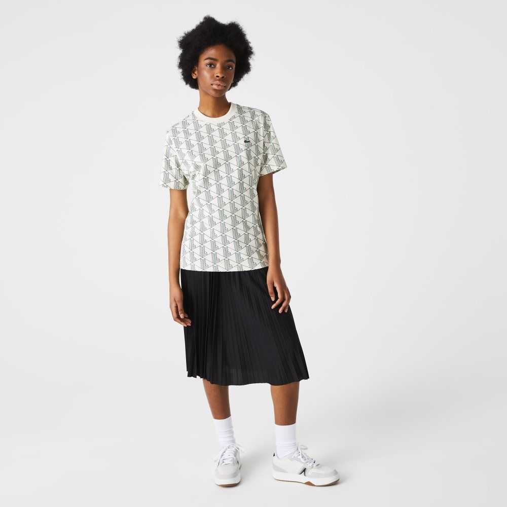 Lacoste LIVE Monogram Print Bomull Vita Gröna | FPLYJ-6492