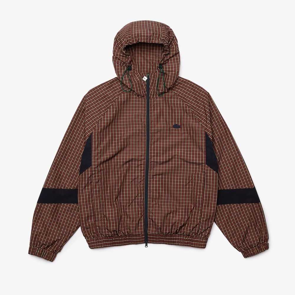 Lacoste LIVE Zip Hood Light Check Marinblå Blå Vita | OIZKH-7082