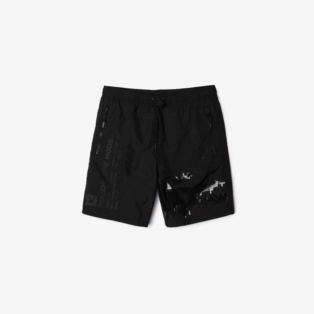 Lacoste LIVE x Minecraft Nylon Bermuda Svarta | ZSMDY-2075