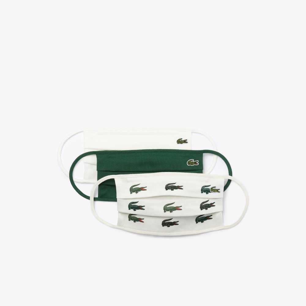 Lacoste L.12.12 Bomull Face Masks 3-Pack Gröna Vita | BPEGK-5697