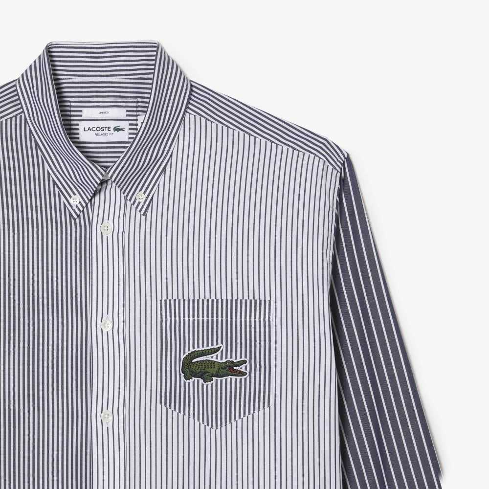 Lacoste Large Crocodile Randig Bomull Vita Marinblå Blå | GUSHV-1704