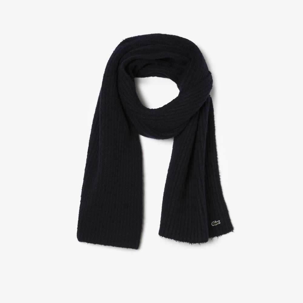 Lacoste Large Räfflad Ull Scarf Marinblå Blå | SFGAK-2547