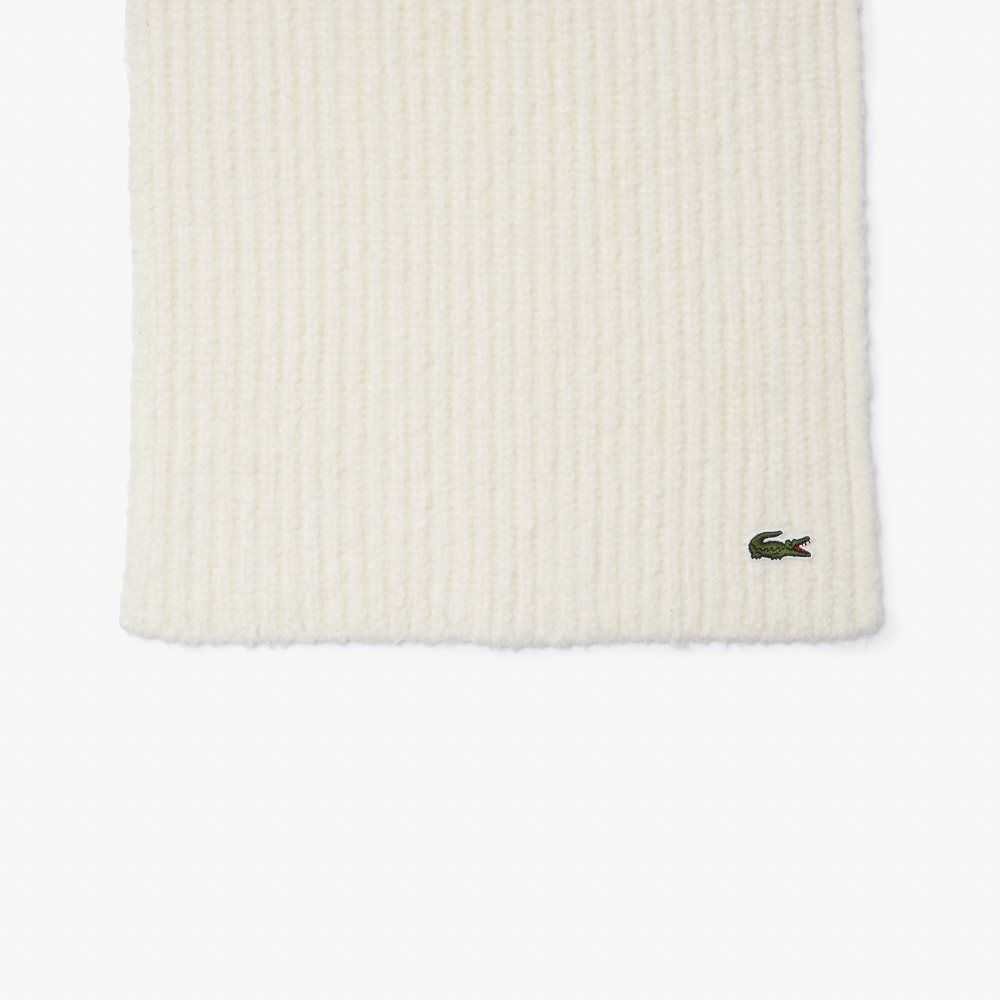 Lacoste Large Räfflad Ull Scarf Vita | HXYNE-7561