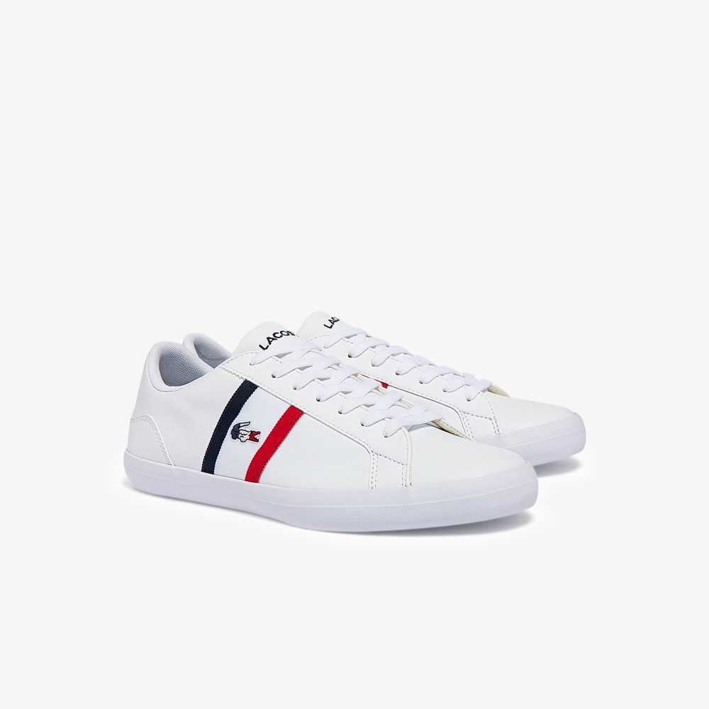 Lacoste Lerond Tricolor Läder Vita Blå Röda | NSDWK-3806