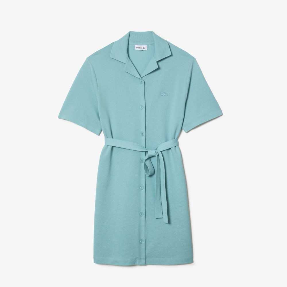 Lacoste Linen/Bomull Blend Belted Button Mintgröna | MRHJO-2678