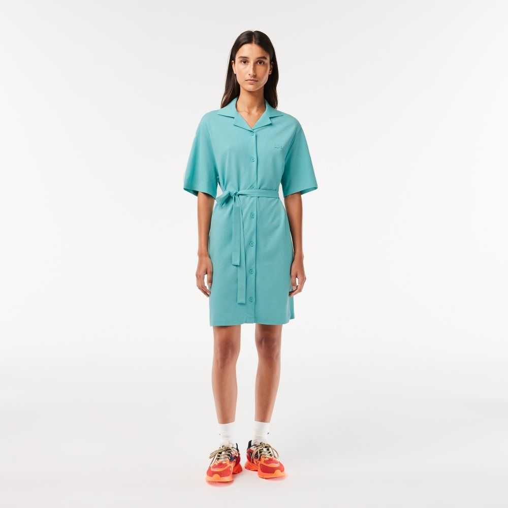 Lacoste Linen/Bomull Blend Belted Button Mintgröna | MRHJO-2678