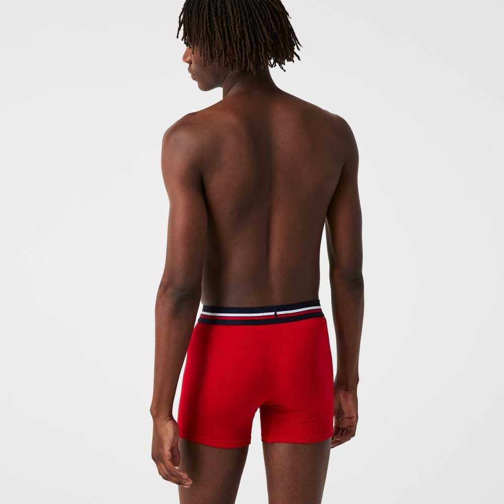 Lacoste Long Bomull Boxer Brief 3-Pack Marinblå Blå Grå Röda | KDSYB-5496