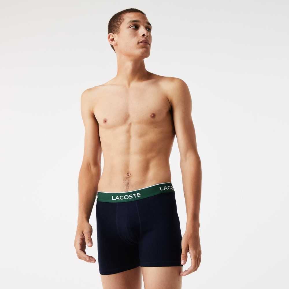 Lacoste Long Bomull Boxer Brief 3-Pack Marinblå Blå Gröna Röda Marinblå Blå | SZKHX-0157