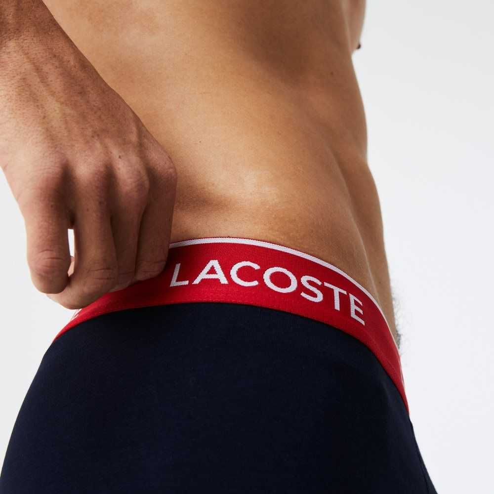 Lacoste Long Bomull Boxer Brief 3-Pack Marinblå Blå Gröna Röda Marinblå Blå | SZKHX-0157