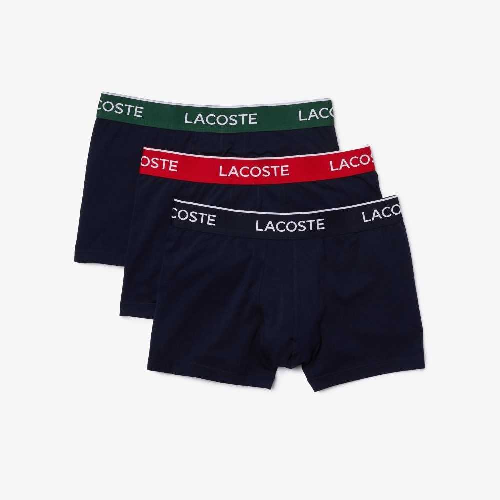 Lacoste Long Bomull Boxer Brief 3-Pack Marinblå Blå Gröna Röda Marinblå Blå | SZKHX-0157