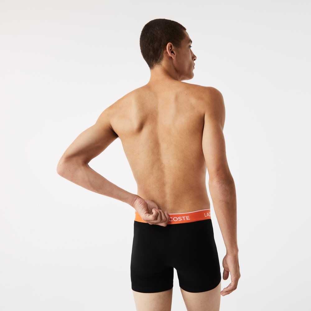 Lacoste Long Bomull Boxer Brief 3-Pack Svarta Orange Khaki Gröna Blå | IERKT-7145