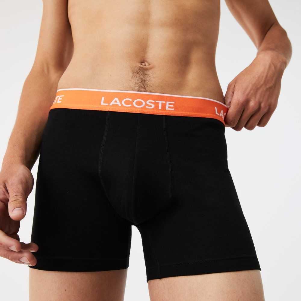 Lacoste Long Bomull Boxer Brief 3-Pack Svarta Orange Khaki Gröna Blå | IERKT-7145