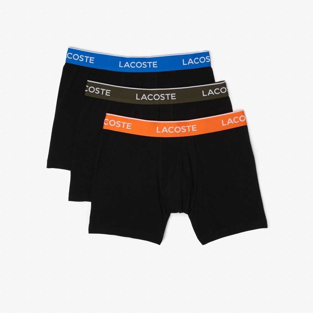 Lacoste Long Bomull Boxer Brief 3-Pack Svarta Orange Khaki Gröna Blå | IERKT-7145