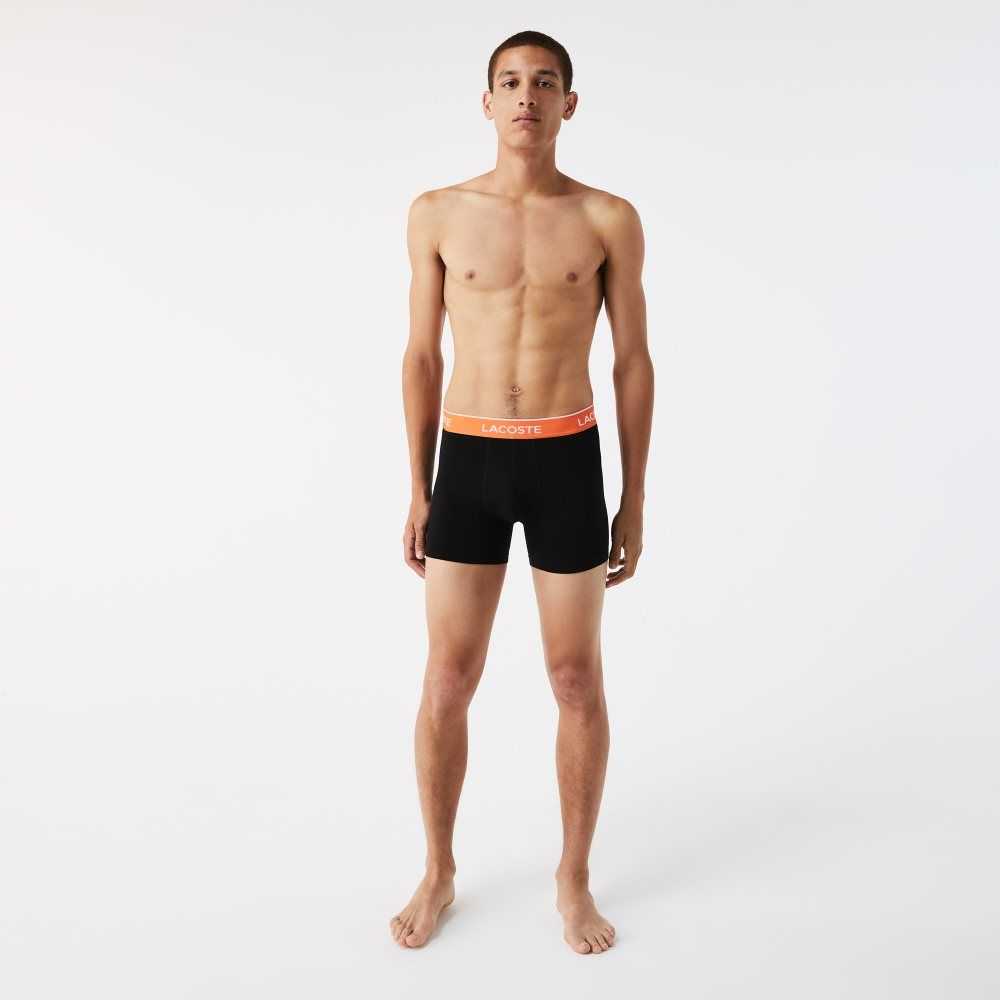 Lacoste Long Bomull Boxer Brief 3-Pack Svarta Orange Khaki Gröna Blå | IERKT-7145