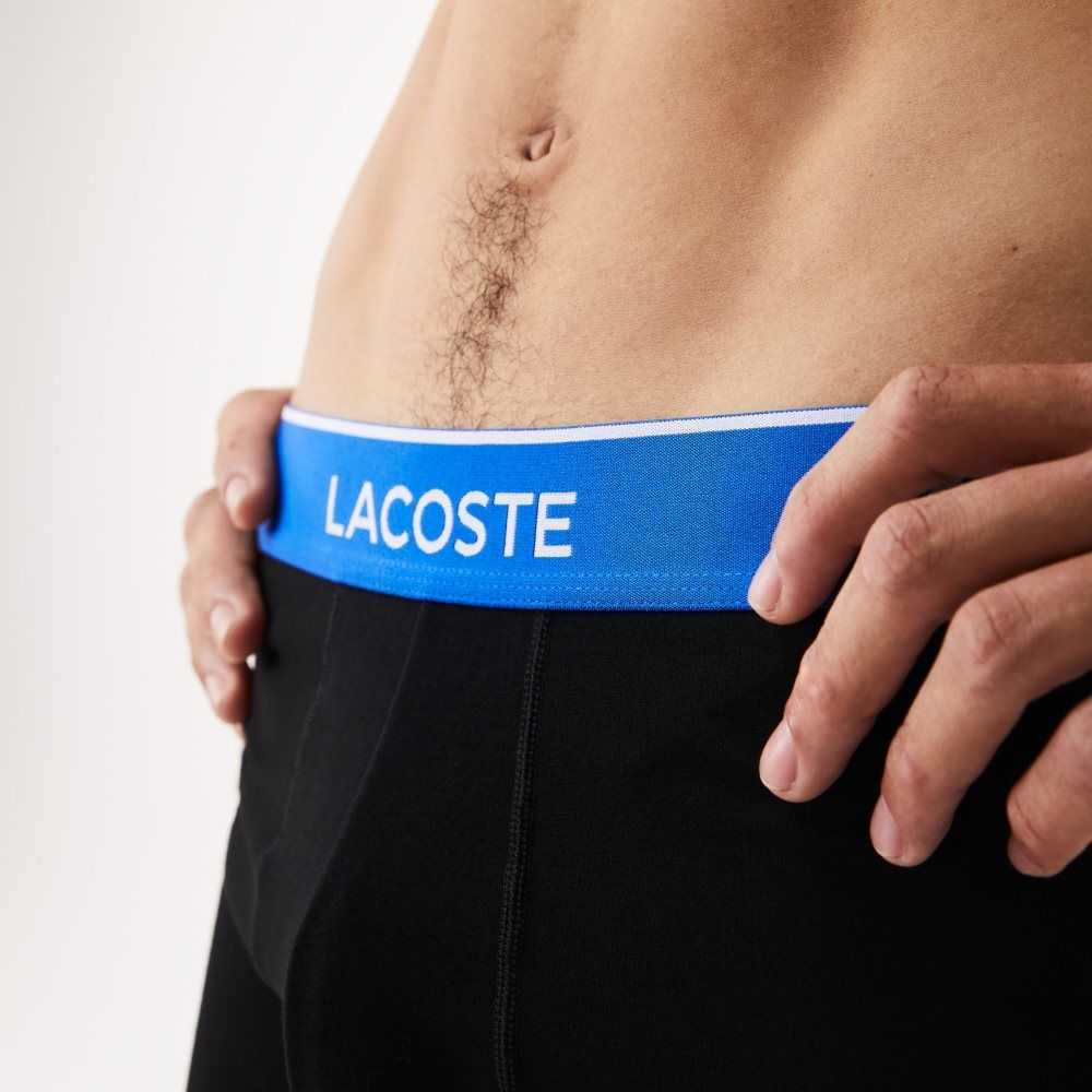 Lacoste Long Bomull Boxer Brief 3-Pack Svarta Blå Mörkgrå | JONWL-8976