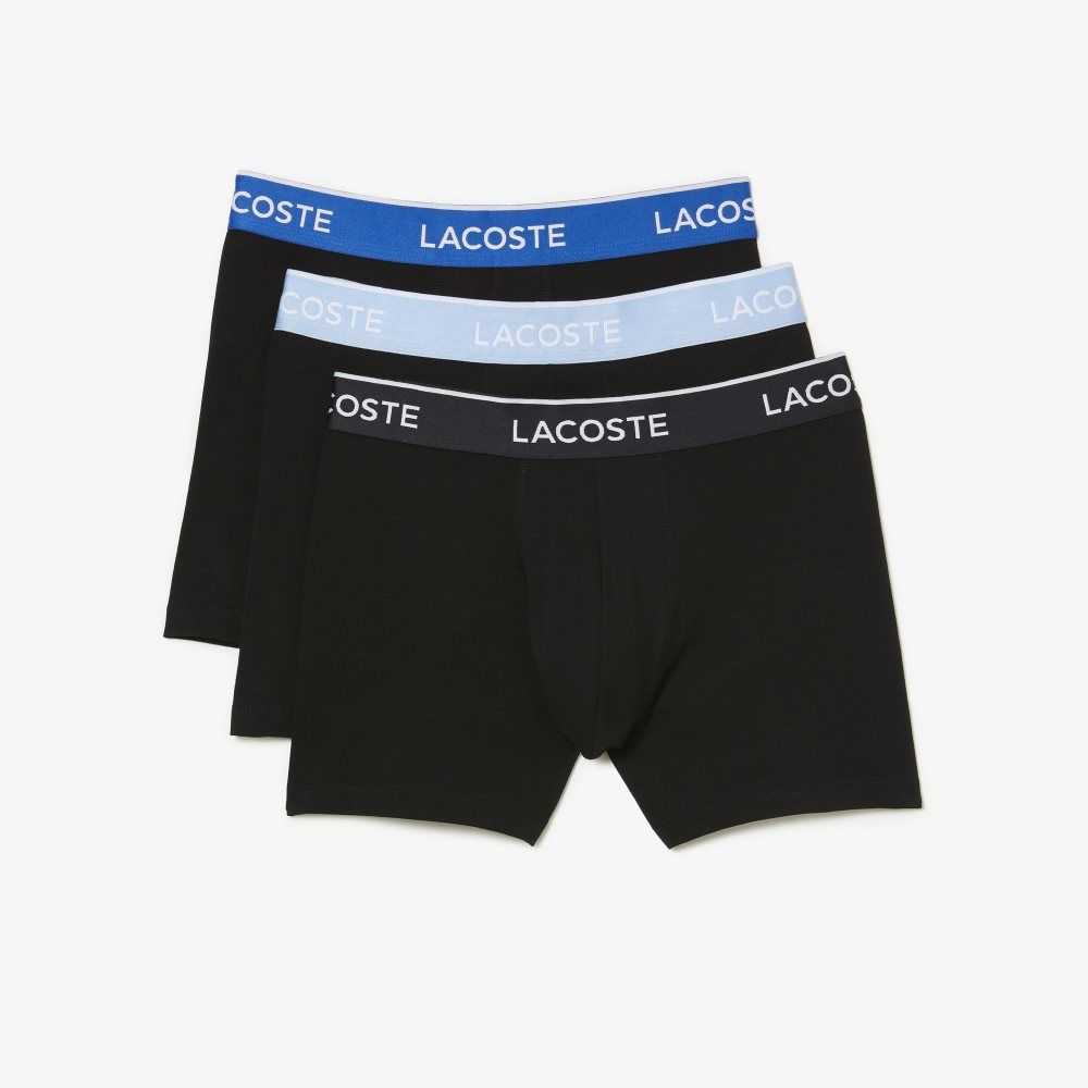 Lacoste Long Bomull Boxer Brief 3-Pack Svarta Blå Mörkgrå | JONWL-8976