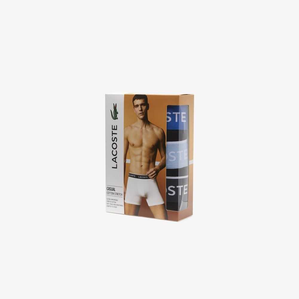 Lacoste Long Bomull Boxer Brief 3-Pack Svarta Blå Mörkgrå | JONWL-8976