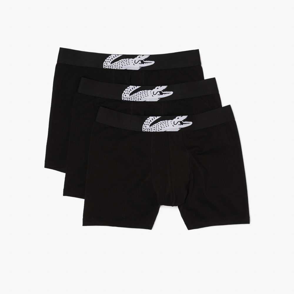 Lacoste Long Boxer Briefs 3-Pack Svarta | CVUGE-4015