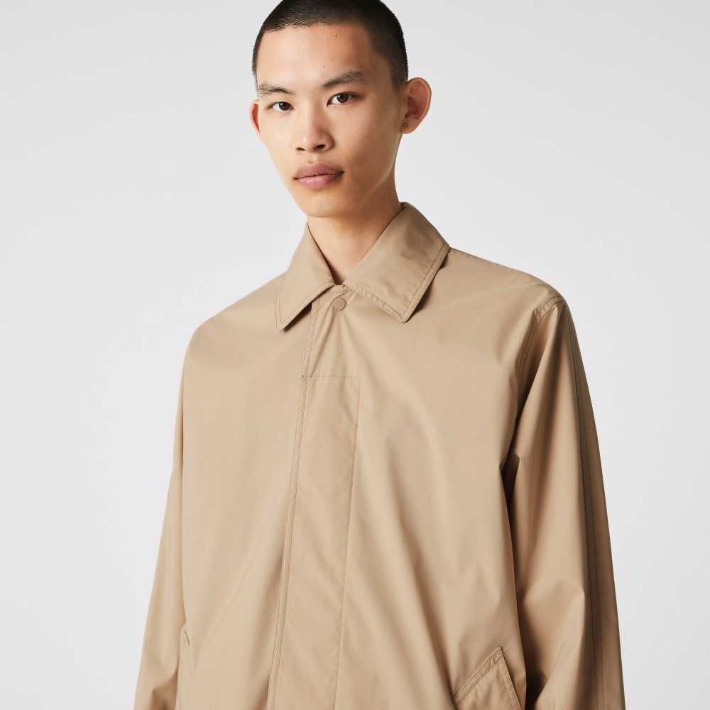 Lacoste Long Light Vatten-Resistant Buttoned Parka Beige | MHZRC-2916