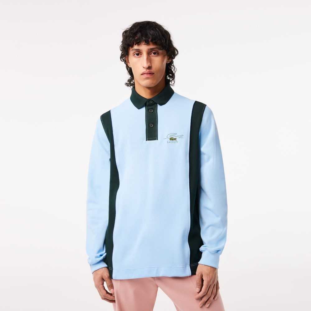 Lacoste Long Sleeve Organic Bomull Rugby Blå Gröna | DXMOC-2195