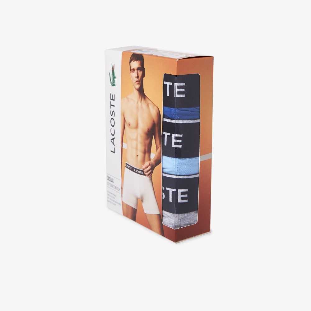 Lacoste Long Stretch Bomull Boxer Brief 3-Pack Blå Grå | PCJUE-1650