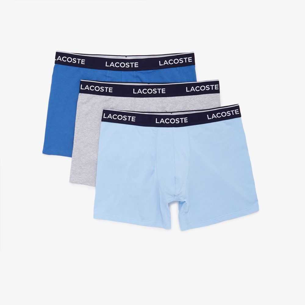 Lacoste Long Stretch Bomull Boxer Brief 3-Pack Blå Grå | PCJUE-1650