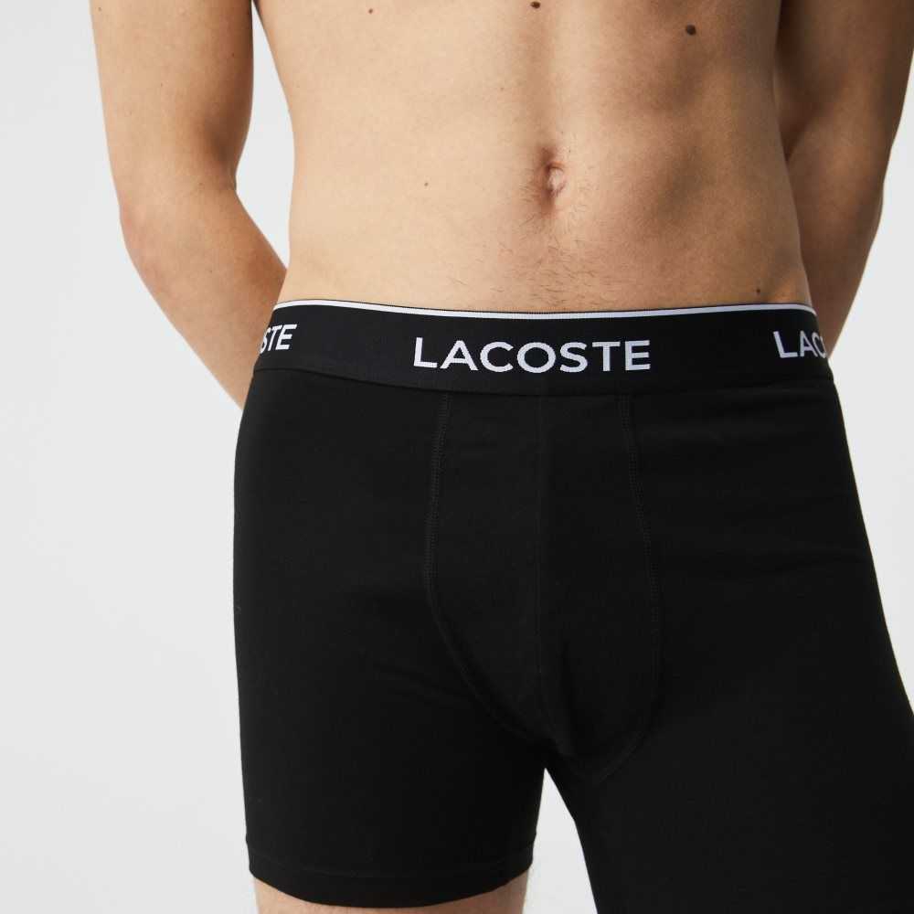 Lacoste Long Stretch Bomull Boxer Brief 3-Pack Svarta | RYBCJ-7493