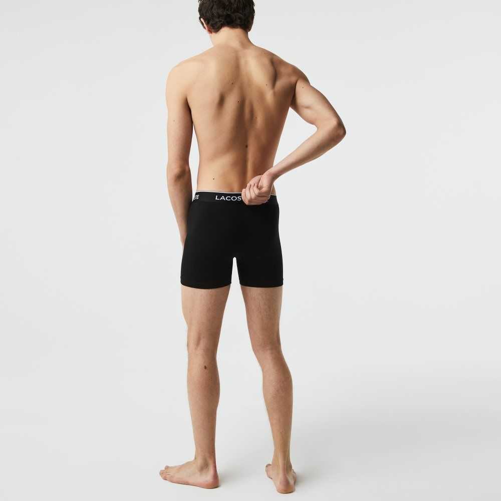 Lacoste Long Stretch Bomull Boxer Brief 3-Pack Svarta | RYBCJ-7493