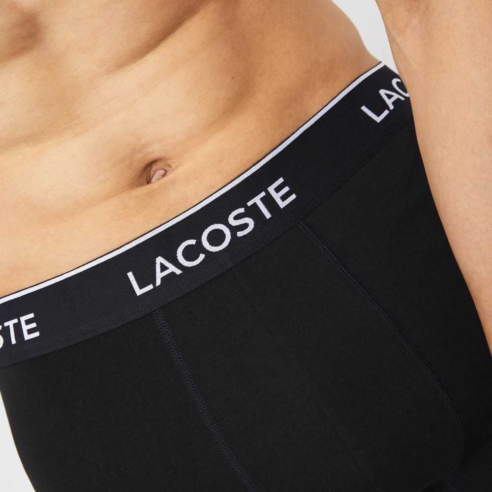 Lacoste Long Stretch Bomull Boxer Brief 3-Pack Svarta | RYBCJ-7493