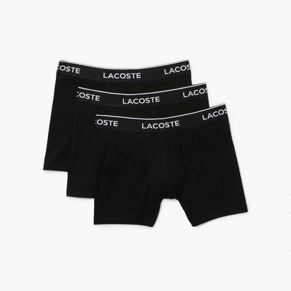 Lacoste Long Stretch Bomull Boxer Brief 3-Pack Svarta | RYBCJ-7493