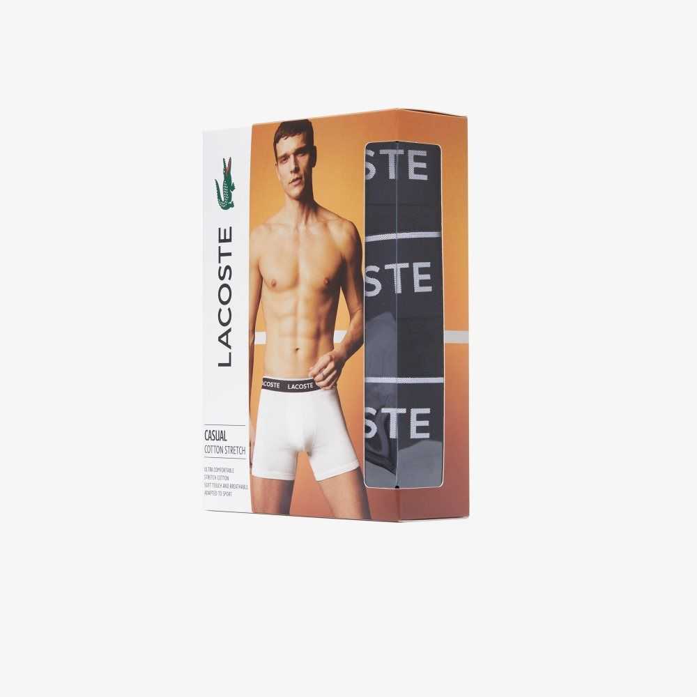 Lacoste Long Stretch Bomull Boxer Brief 3-Pack Svarta | RYBCJ-7493