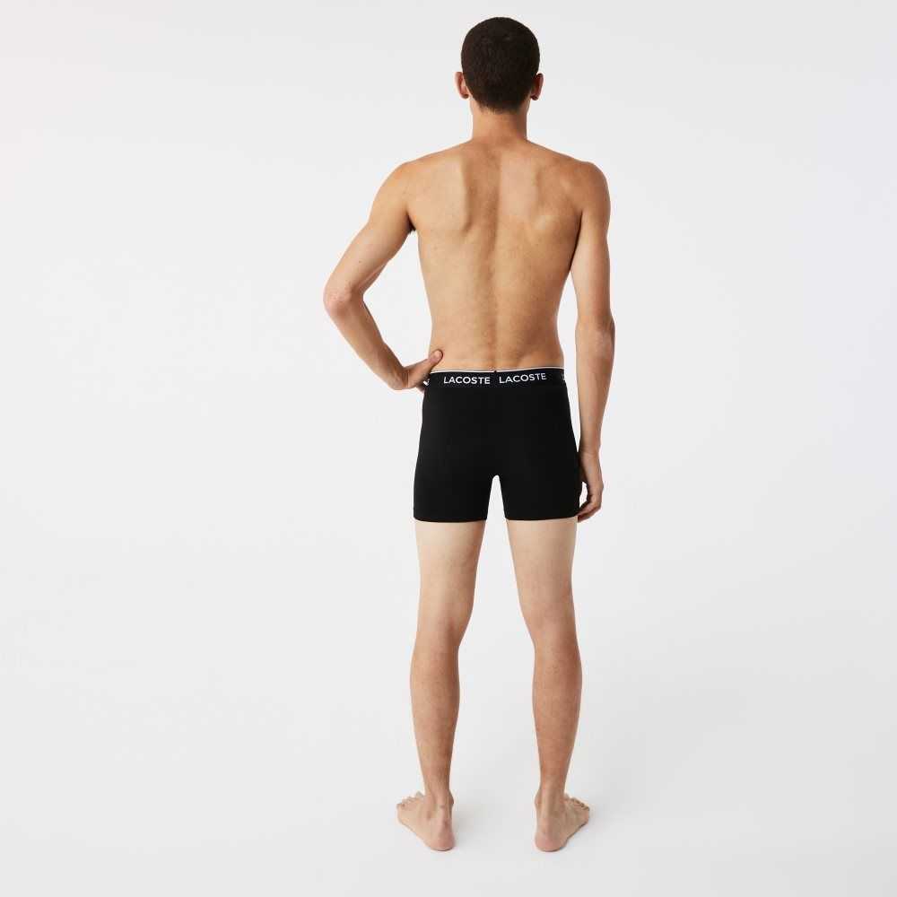 Lacoste Long Stretch Bomull Boxer Brief 3-Pack Svarta Vita Grå | YJPHO-3746