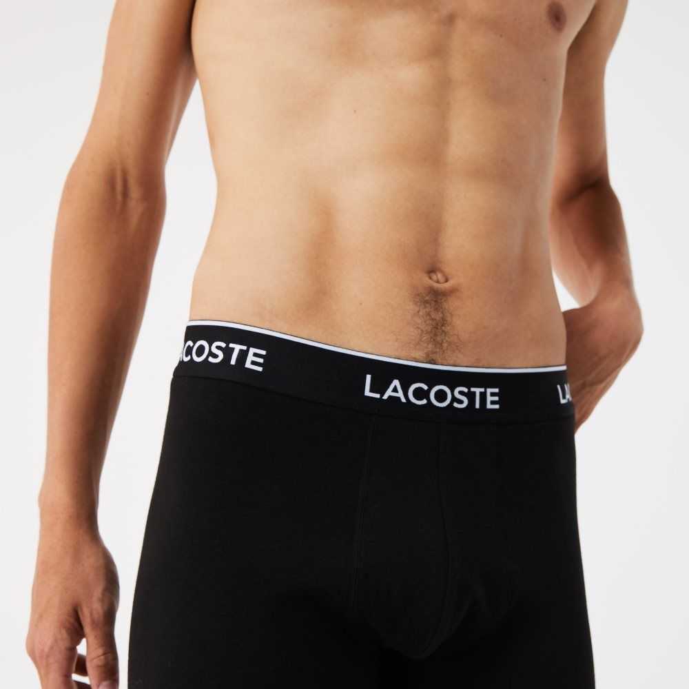 Lacoste Long Stretch Bomull Boxer Brief 3-Pack Svarta Vita Grå | YJPHO-3746