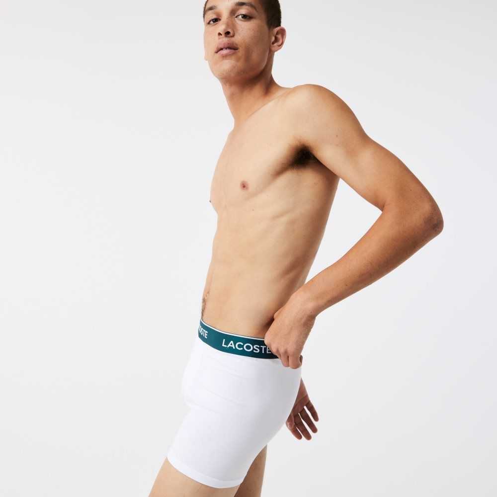 Lacoste Long Stretch Bomull Boxer Brief 3-Pack Svarta Vita Grå | YJPHO-3746