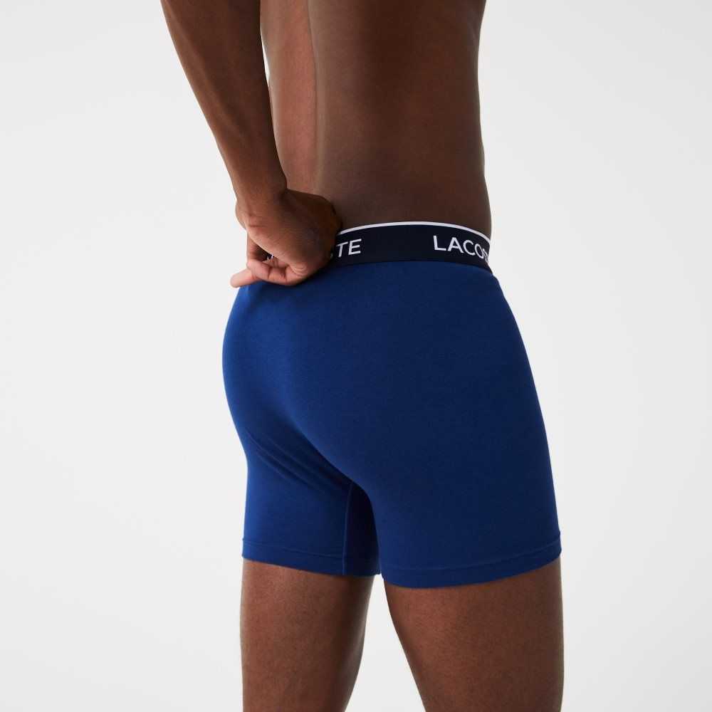 Lacoste Long Stretch Bomull Boxer Brief 3-Pack Marinblå Blå Röda Marinblå Blå | YSFNP-6152