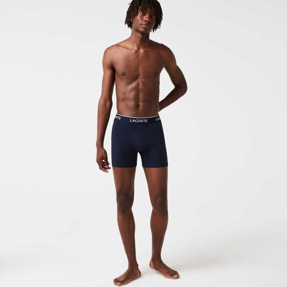 Lacoste Long Stretch Bomull Boxer Brief 3-Pack Marinblå Blå Röda Marinblå Blå | YSFNP-6152