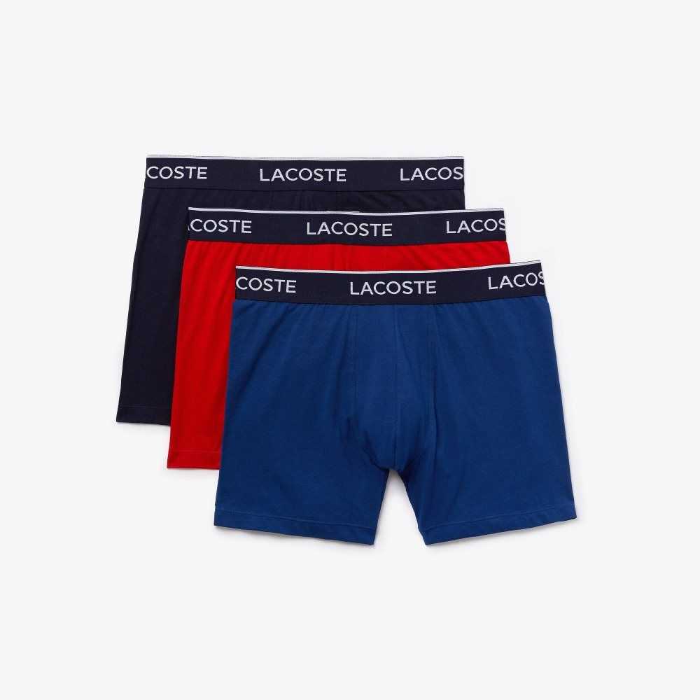 Lacoste Long Stretch Bomull Boxer Brief 3-Pack Marinblå Blå Röda Marinblå Blå | YSFNP-6152