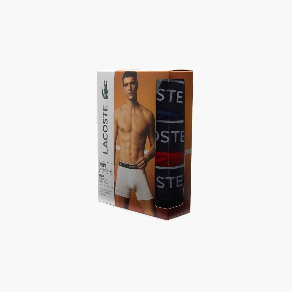 Lacoste Long Stretch Bomull Boxer Brief 3-Pack Marinblå Blå Röda Marinblå Blå | YSFNP-6152