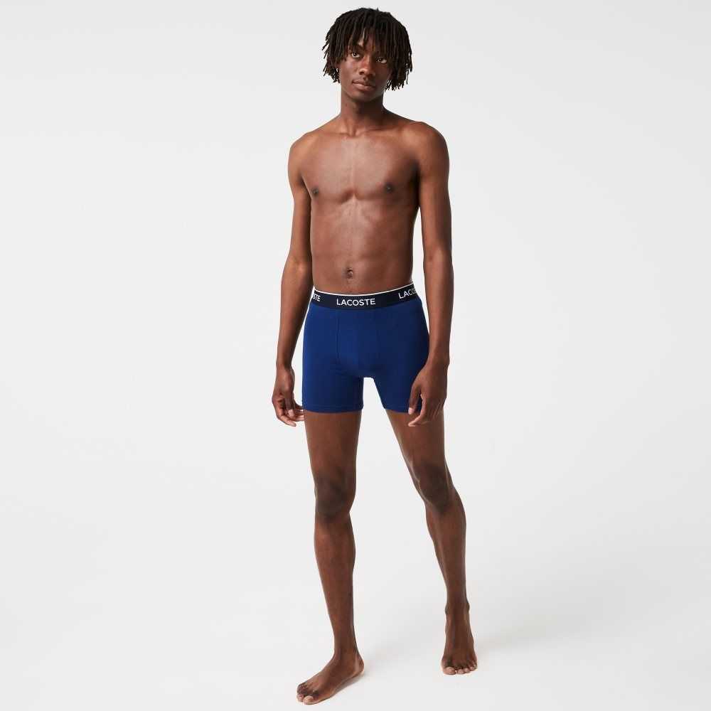 Lacoste Long Stretch Bomull Boxer Brief 3-Pack Marinblå Blå Röda Marinblå Blå | YSFNP-6152