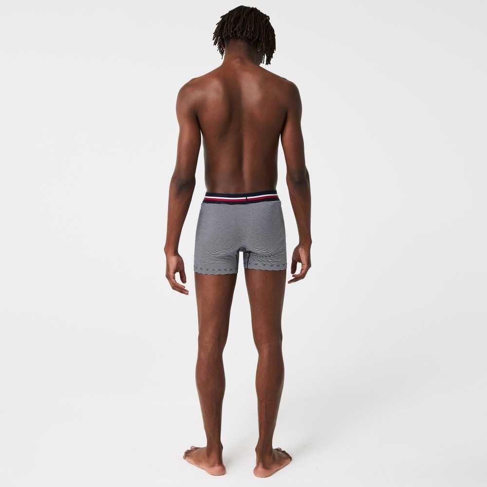 Lacoste Long Stretch Bomull Jersey Boxer Brief 3-Pack Marinblå Blå Vita | UHCSM-5284