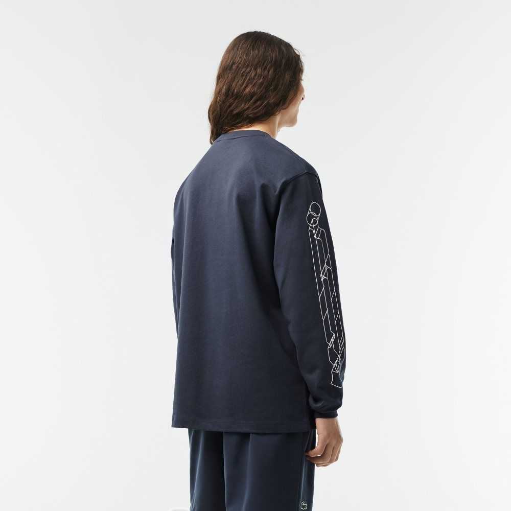 Lacoste Loose Fit Bomull Jersey Long Sleeve Blå | KURTE-7342