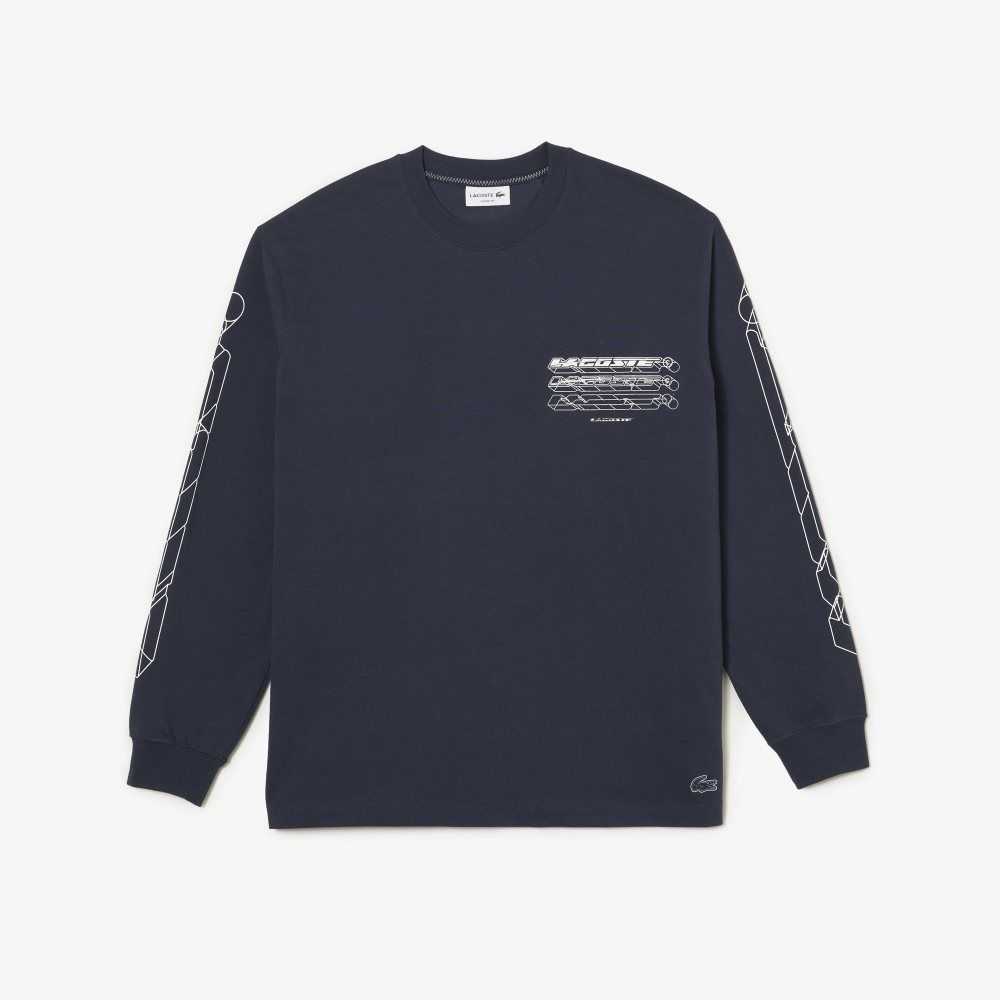 Lacoste Loose Fit Bomull Jersey Long Sleeve Blå | KURTE-7342