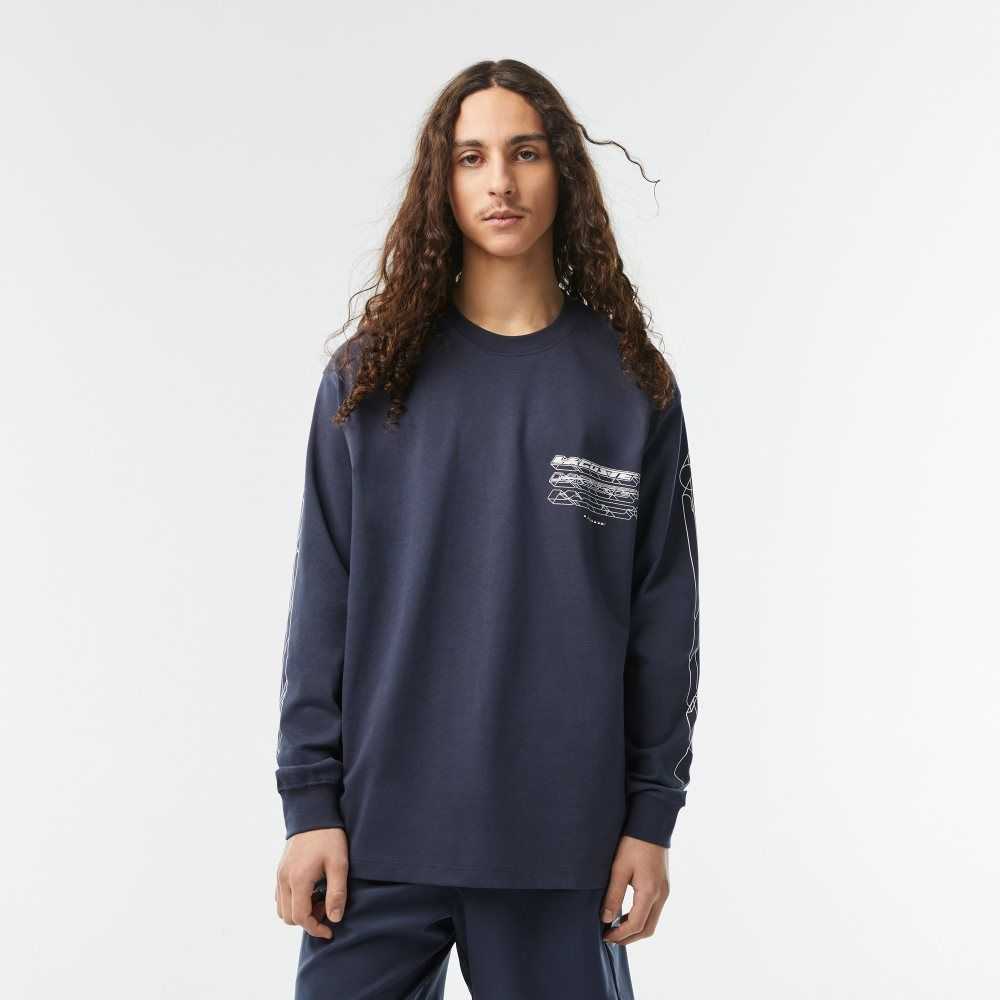 Lacoste Loose Fit Bomull Jersey Long Sleeve Blå | KURTE-7342